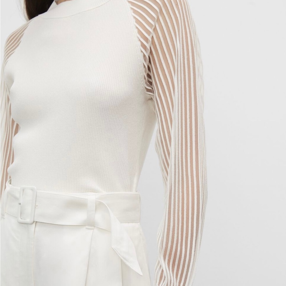 Club Monaco Sheer Sleeve Sweater - white Medium